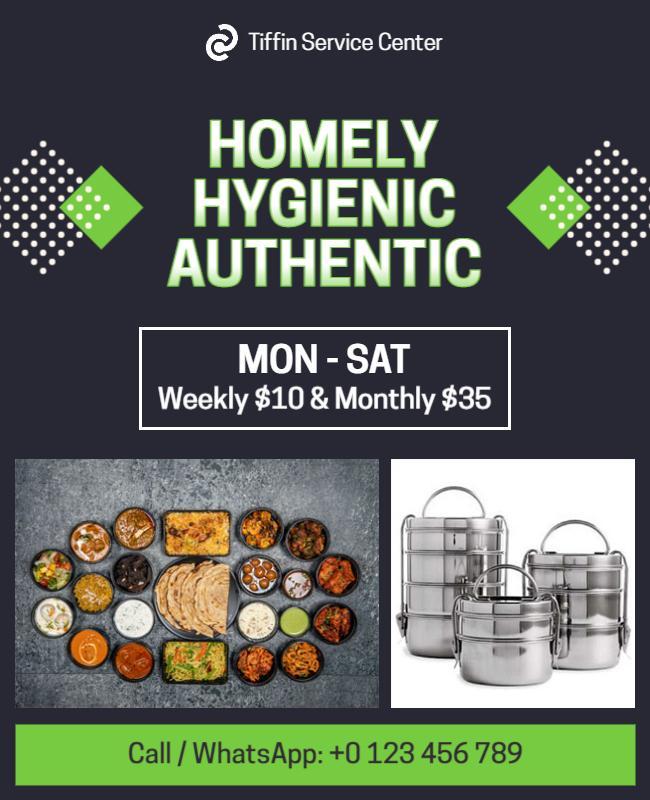 Modern Green Hygienic Tiffin Service Catering Poster Template