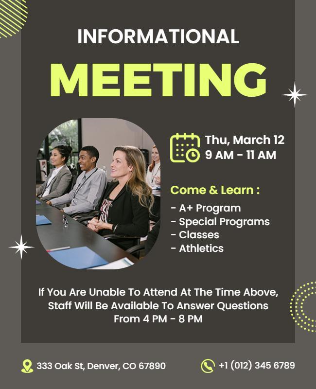 Modern Green Informational Meeting Announcement Poster Template