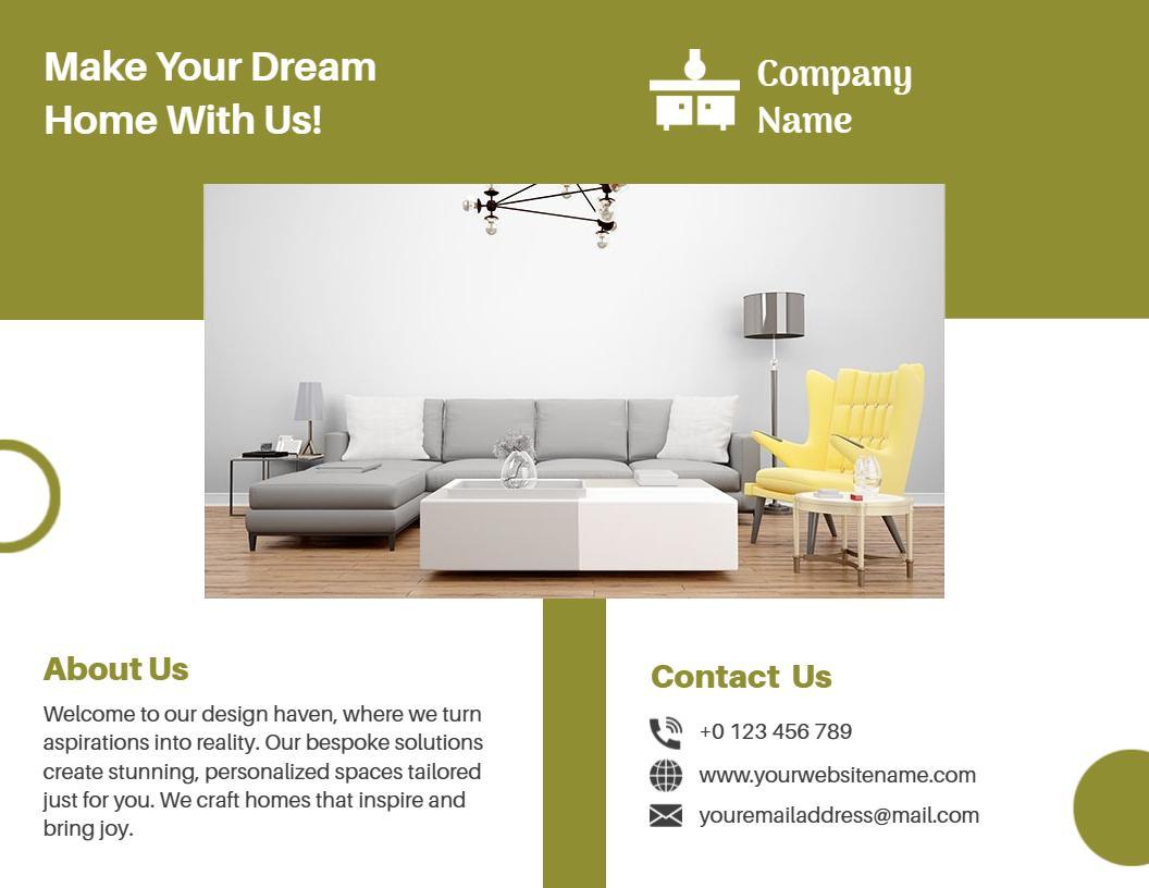 Modern Green Interior Design Home Transformation Brochure Template