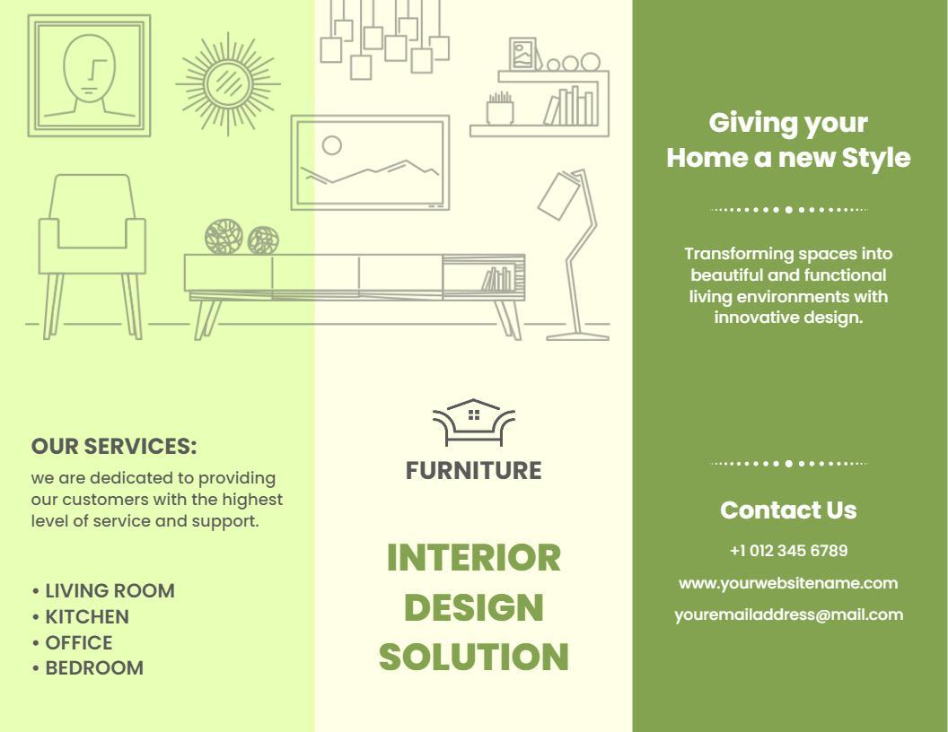 Modern Green Interior Design Solution for Home Furniture Brochure Template