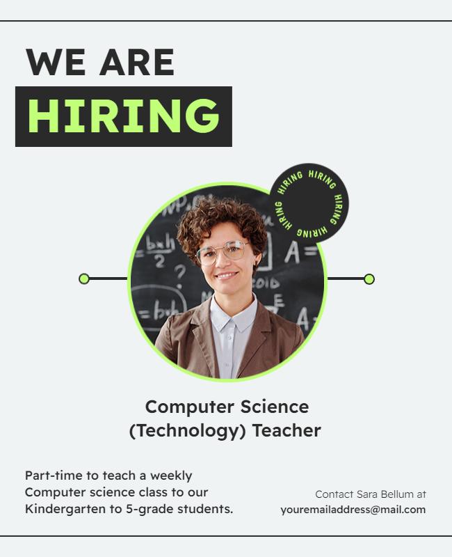 Modern Green Job Opportunity for Computer Science Teacher Poster Template