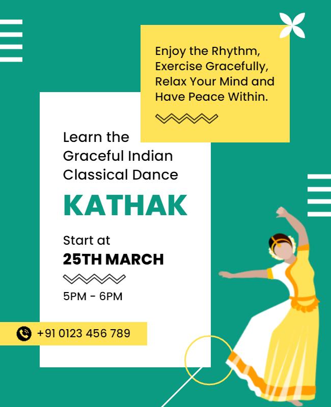 Modern Green Kathak Dance Class Announcement Poster Template