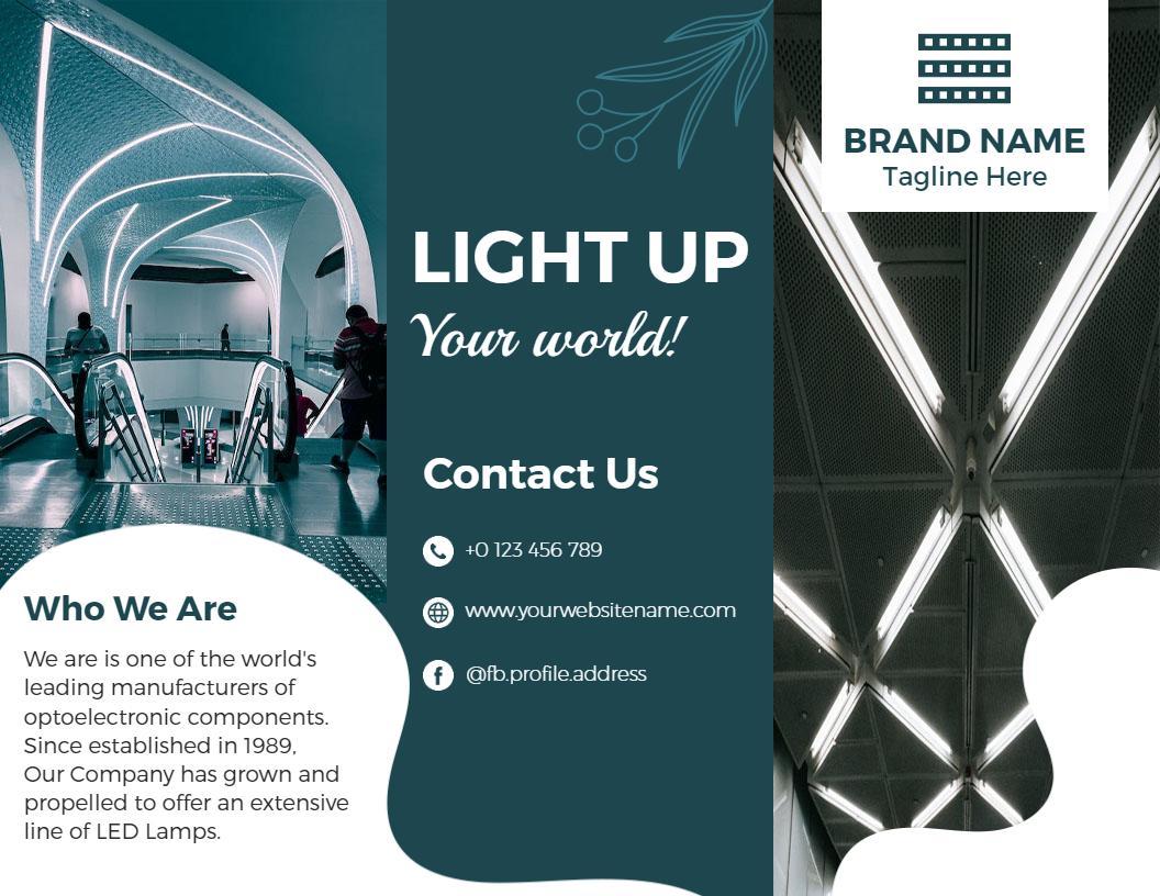 Modern Green LED Lighting Solutions Tri Fold Brochure Template