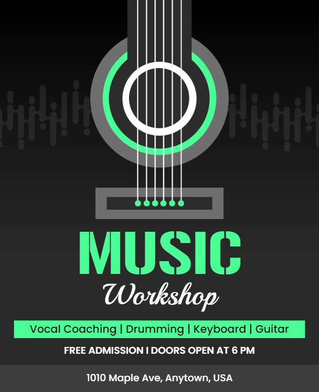 Modern Green Music Workshop with Guitar Design Poster Template