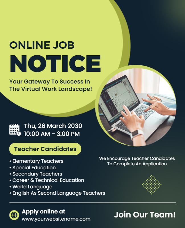 Modern Green Online Job Fair Teacher Recruitment Poster Template