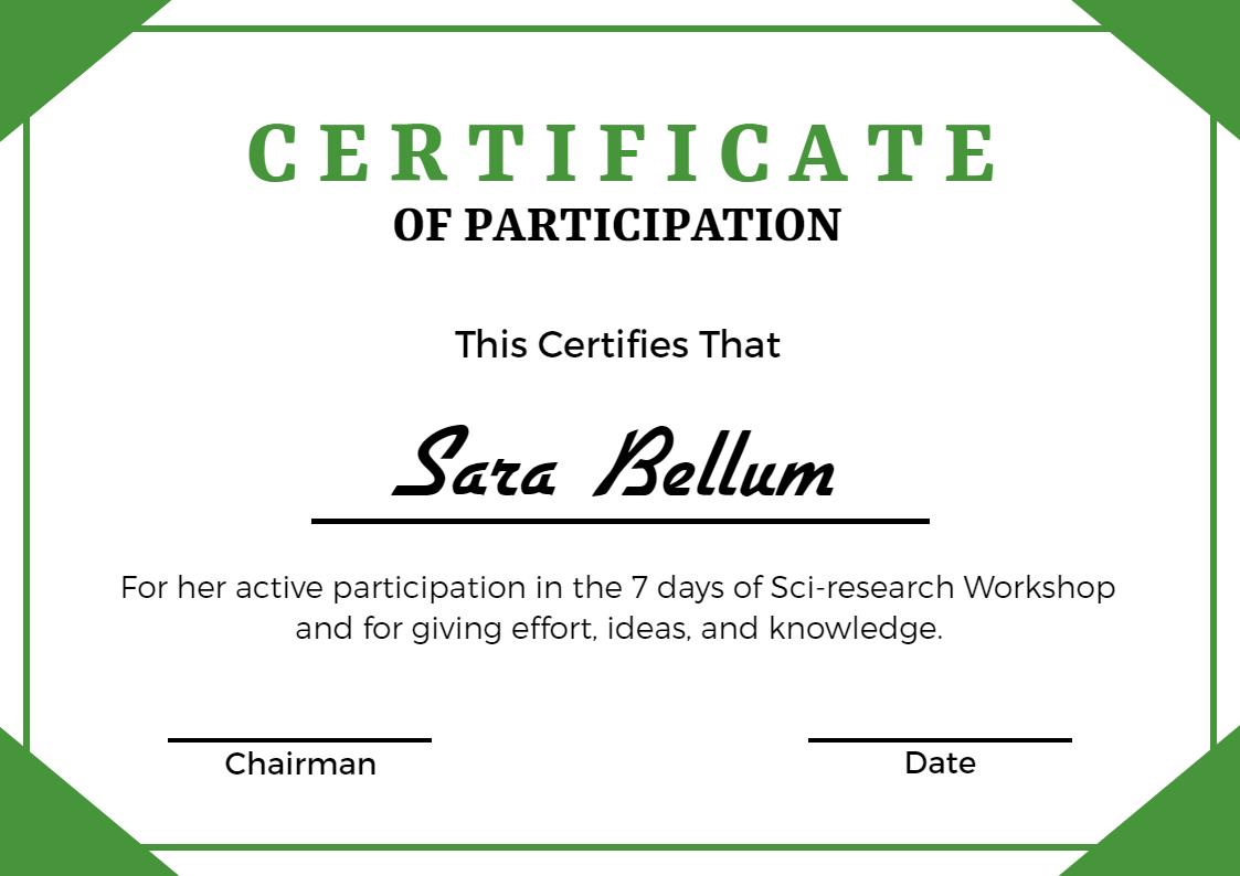 Modern Green Participation in Sci-Research Workshop Certificate Template