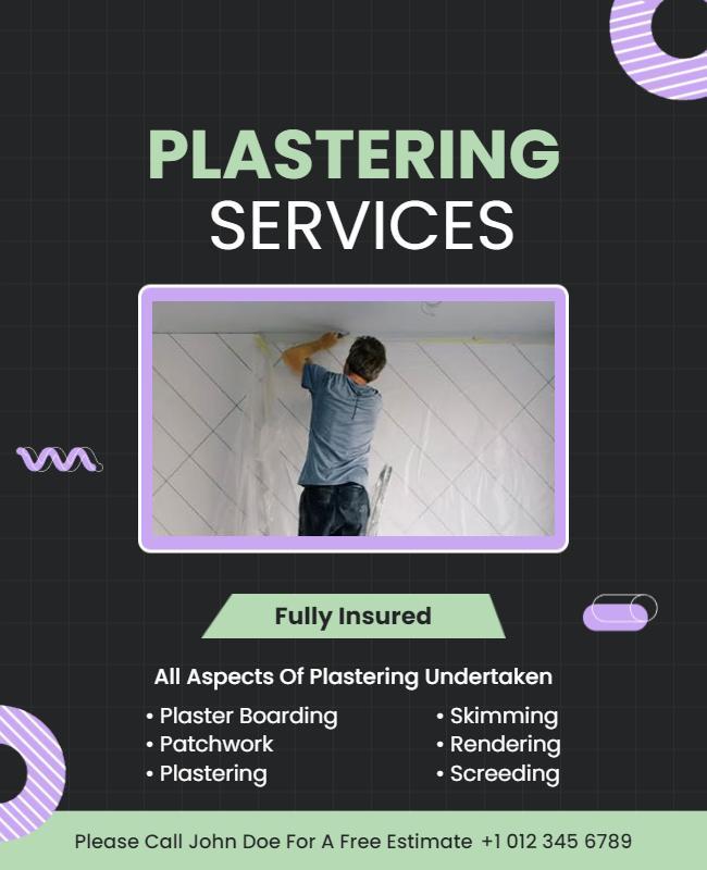 Modern Green Plastering Services Promotional Poster Template