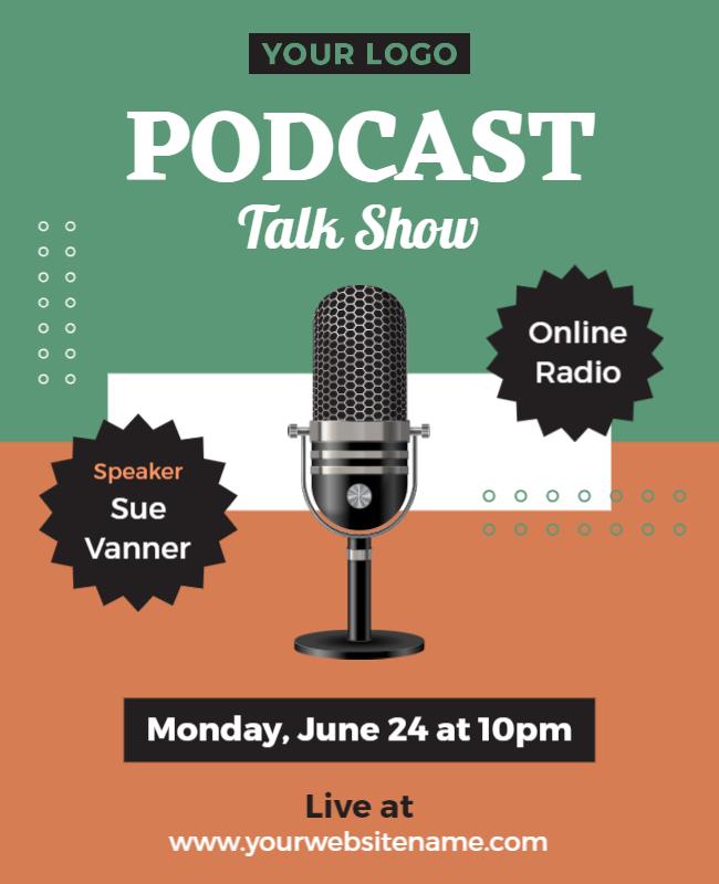 Modern Green Podcast Talk Show Announcement Poster Template