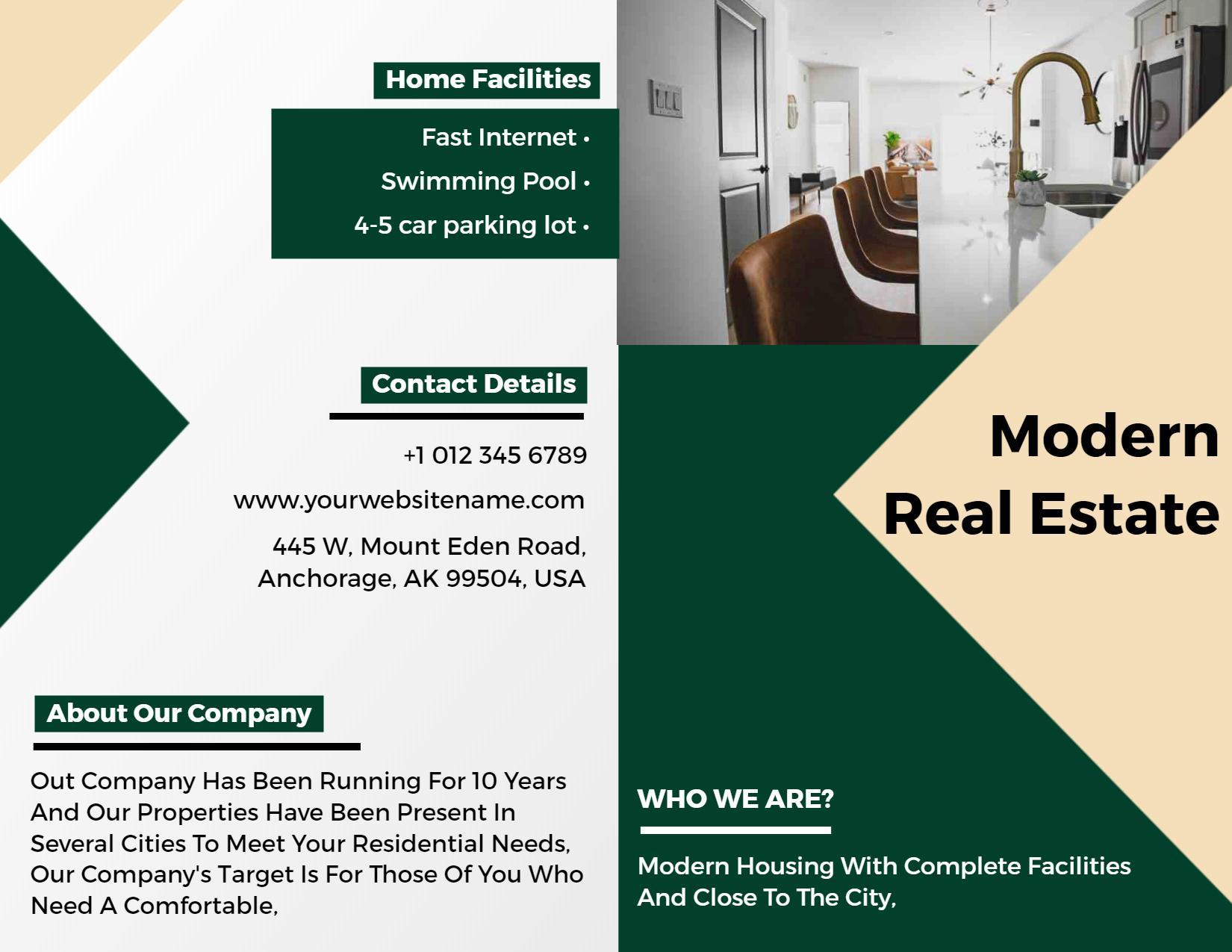 Modern Green Real Estate Facilities Information Brochure Template