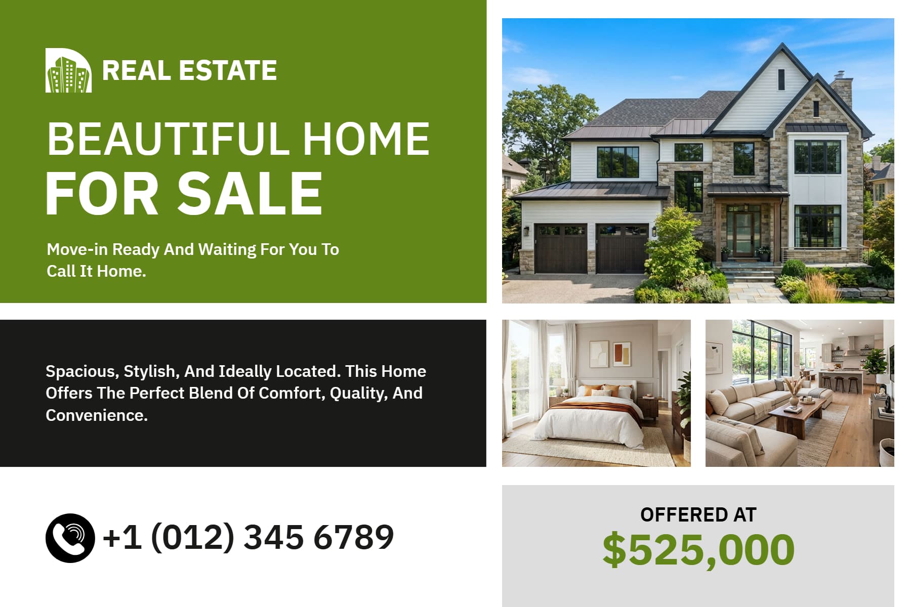 Modern Green Real Estate Home Listing Postcard Template