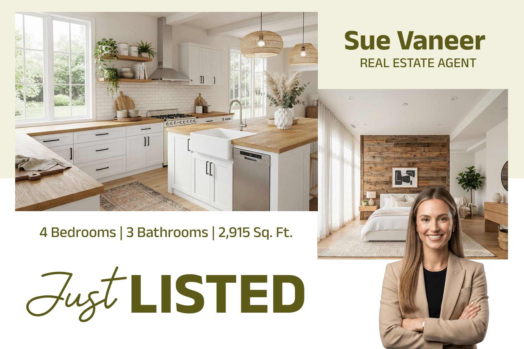 Modern Green Real Estate Just Listed Property Postcard Template
