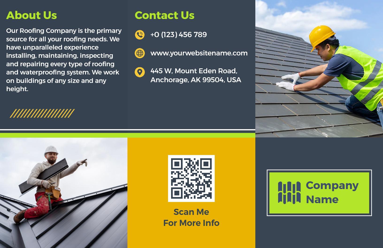 Modern Green Roofing Installation and Repair Services Brochure Template