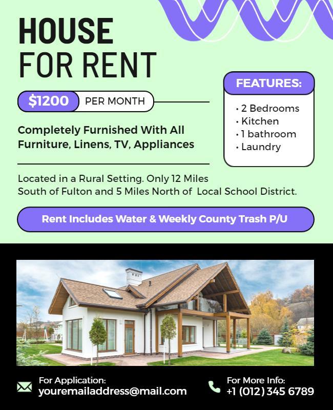 Modern Green Rural House for Rent Listing Poster Template