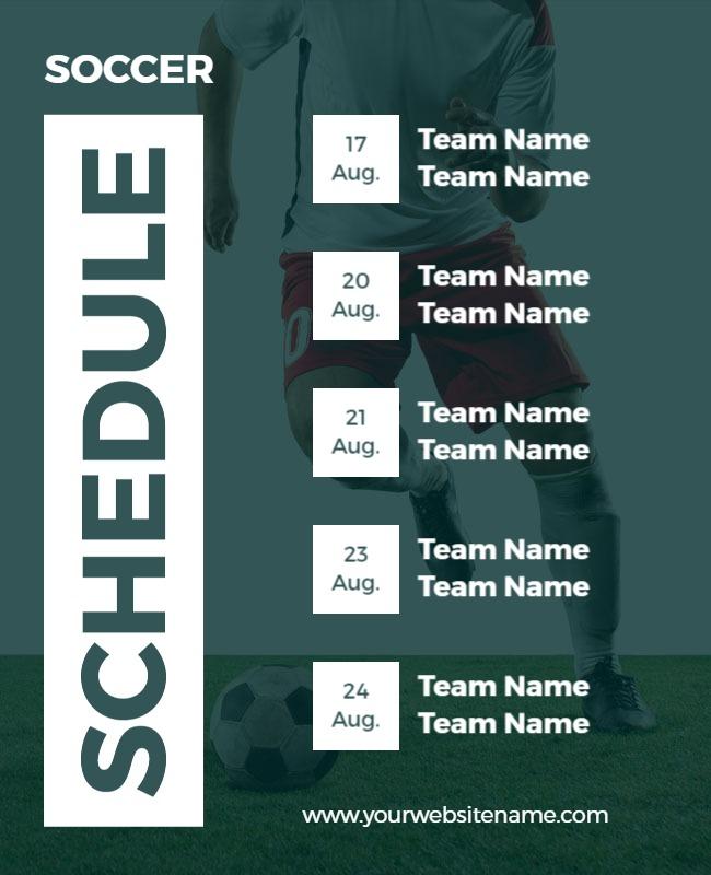 Modern Green Soccer Game Schedule Poster Template