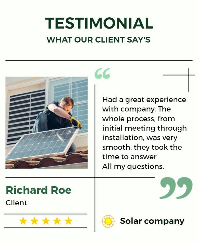 Modern Green Solar Company Client Testimonial Poster Template