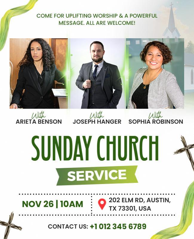 Modern Green Sunday Church Service Invitation Poster Template