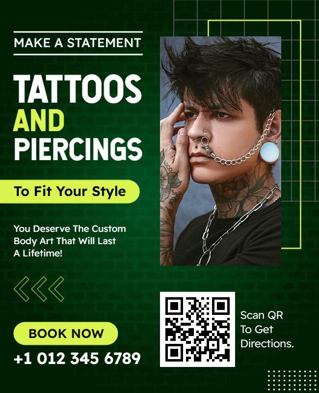 Modern Green Tattoo and Piercing Studio Promotion Flyer Template