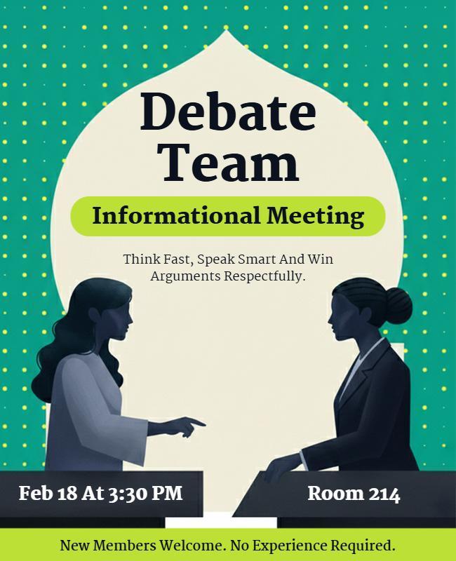 Modern Green Theme for Debate Team Info Session Flyer Template
