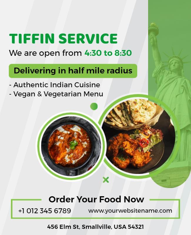 Modern Green Tiffin Service Indian Cuisine Delivery Poster Template