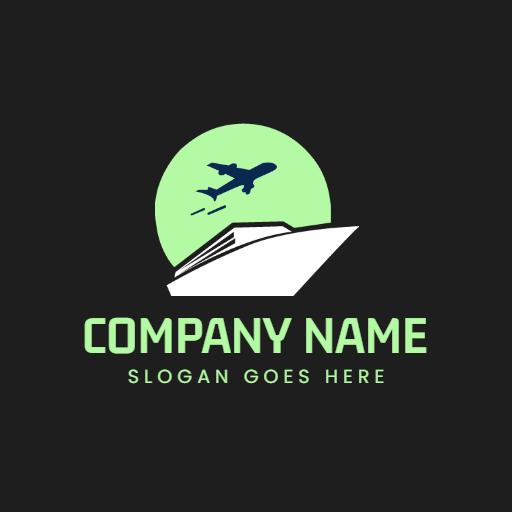 Modern Green Travel Design Featuring Airplane and Boat Logo Template