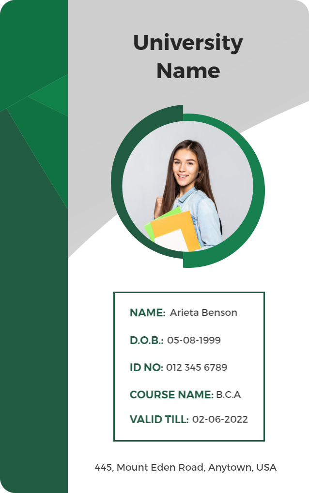 Modern Green University Student Identity Card Template