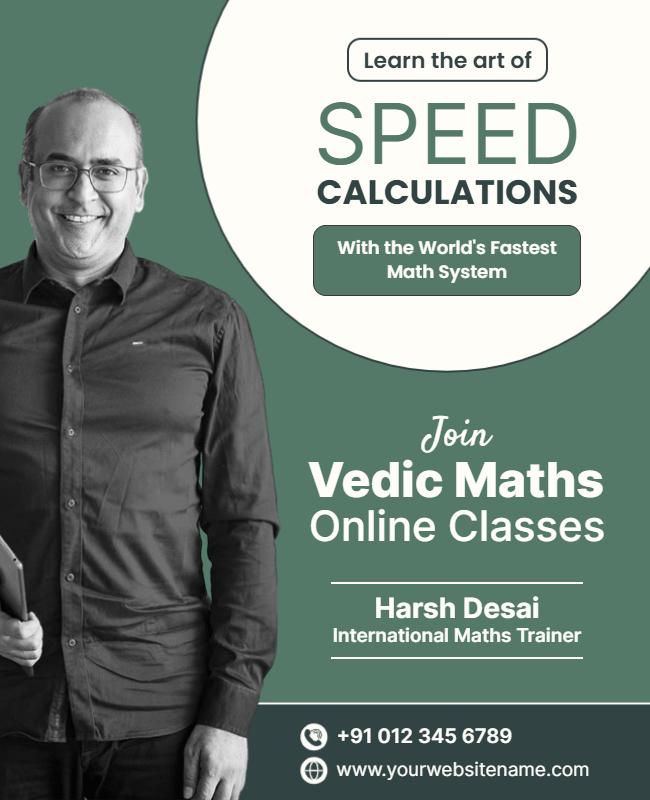 Modern Green Vedic Maths Online Classes Poster Template