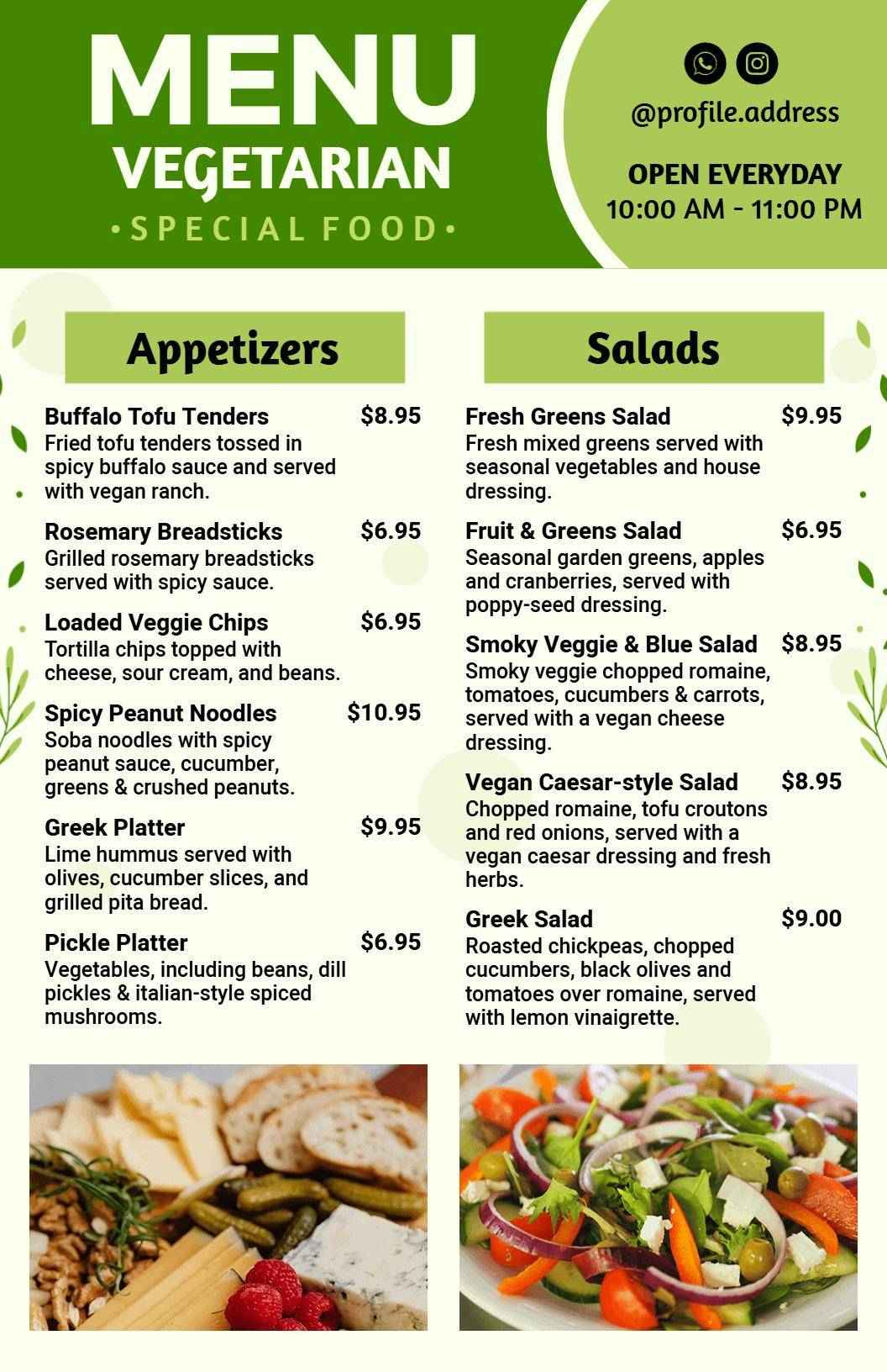 Modern Green Vegetarian Special Food Menu Template