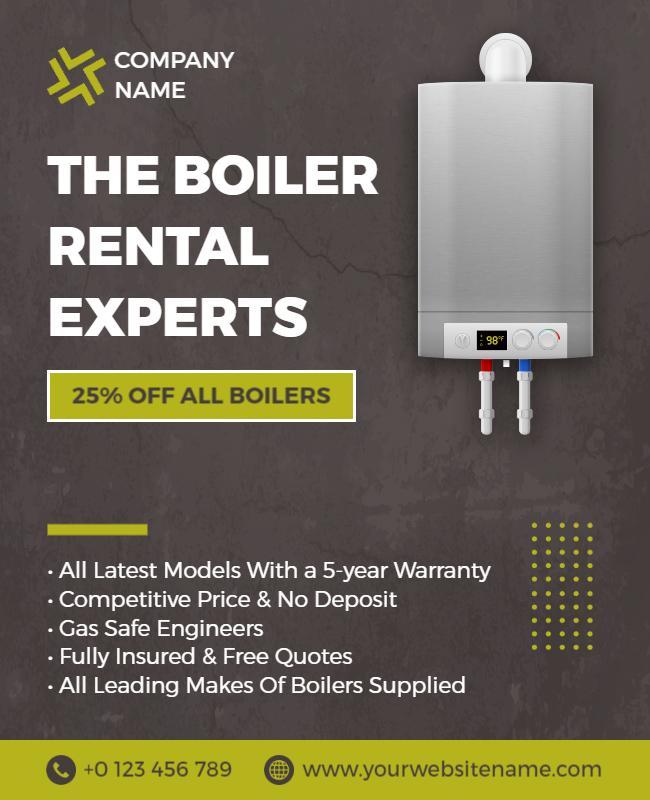 Modern Grey Boiler Rental Expert Promotions Poster Template