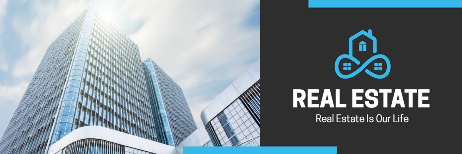 Modern High-Rise Buildings with Logo for Real Estate Twitter Banner Template