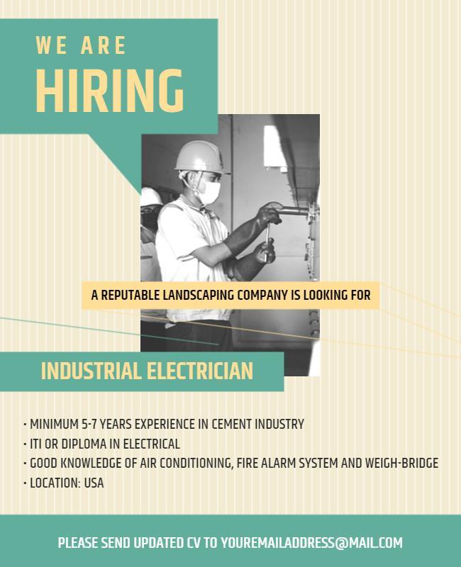 Modern Hiring Announcement for Industrial Electrician Poster Template