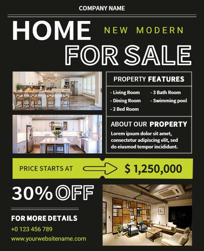 Modern Black Real Estate Property Sale Flyer Template