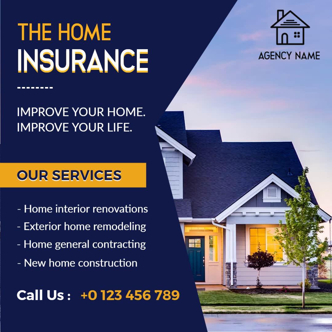Modern Home Insurance Services for Renovations and Construction Ad Template