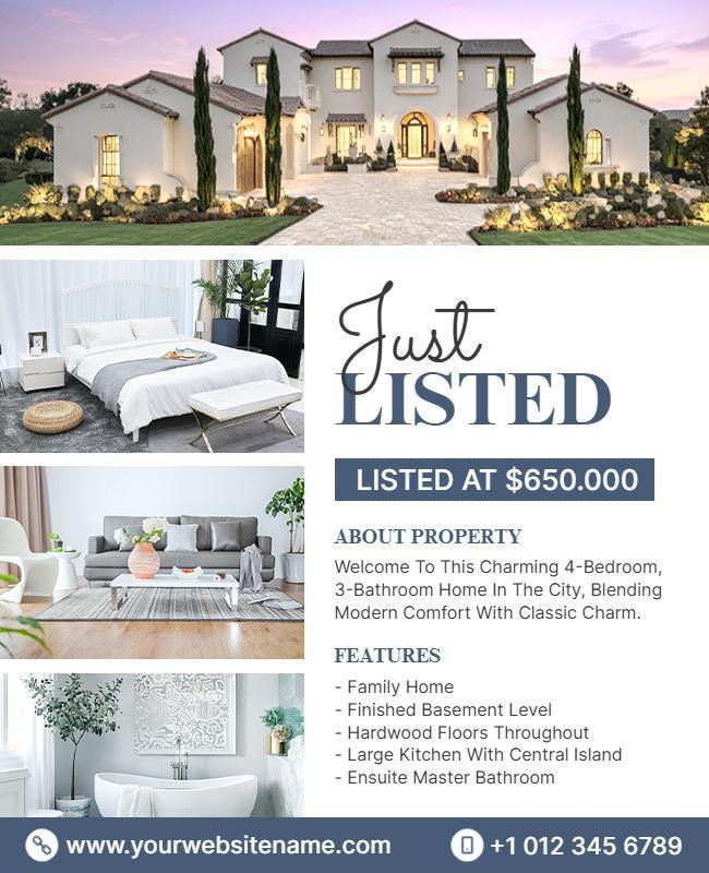 Modern Home Just Listed Real Estate Flyer Template