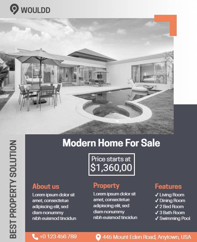 Modern Home Sale Property Listing Flyer Template