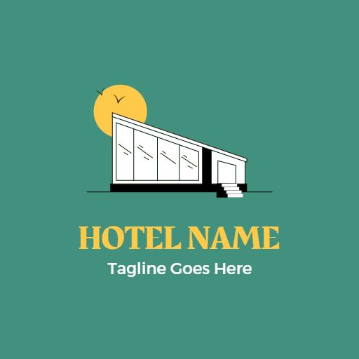 Modern Hotel Design with Sun and Stylish Architecture Logo Template