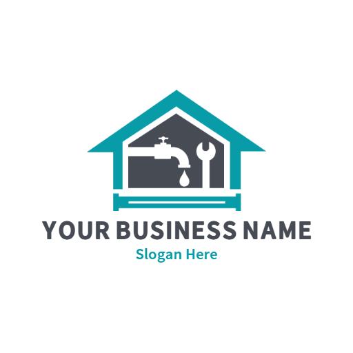 Modern House Logo Design with Plumbing Tools and Water Drops Logo Template