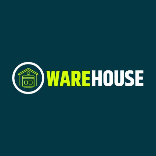 Modern Iconic Warehouse Design Featuring Bright Green Text Logo Template