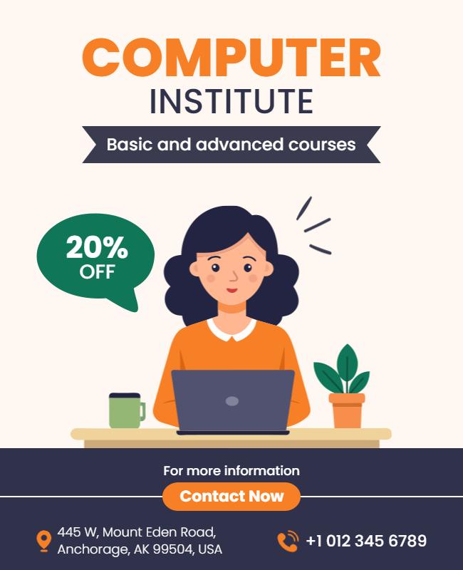 Modern Illustrated Computer Course Promotion Poster Template