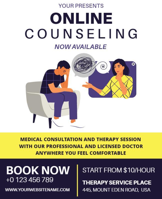 Modern Illustrated Online Counseling Service Poster Template
