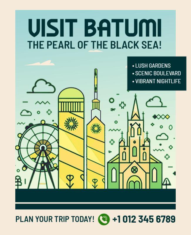 Modern Illustration of Batumi Black Sea Travel Poster Template