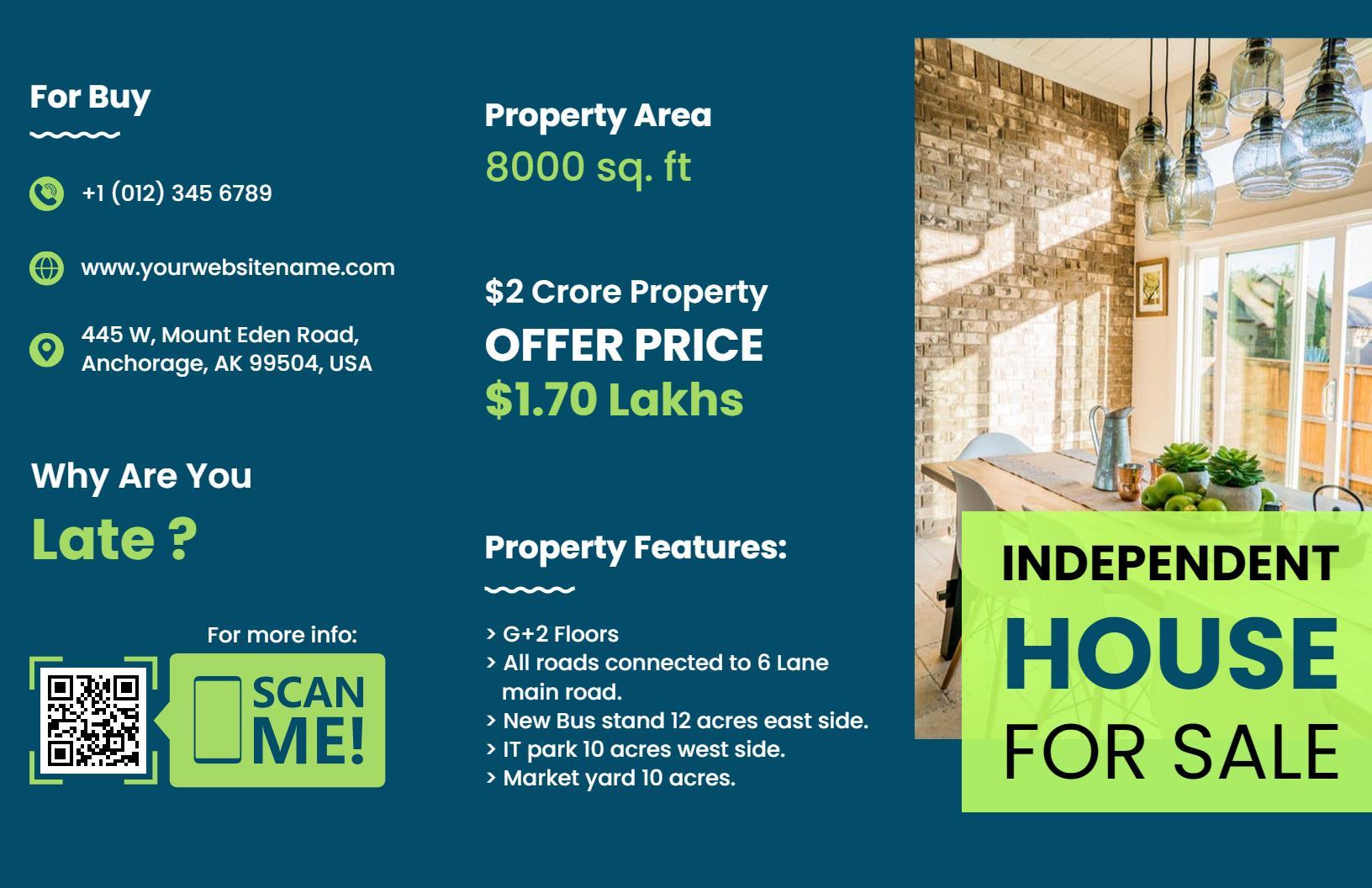 Modern Independent House for Sale with Property Features Brochure Template