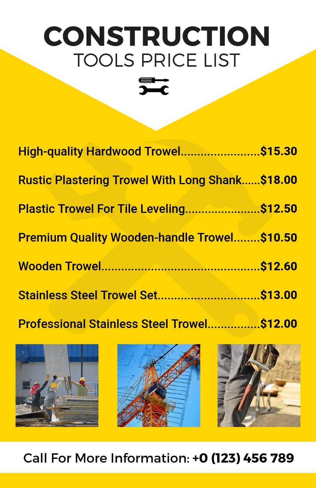 Modern Industrial Construction Supplies Price List Template