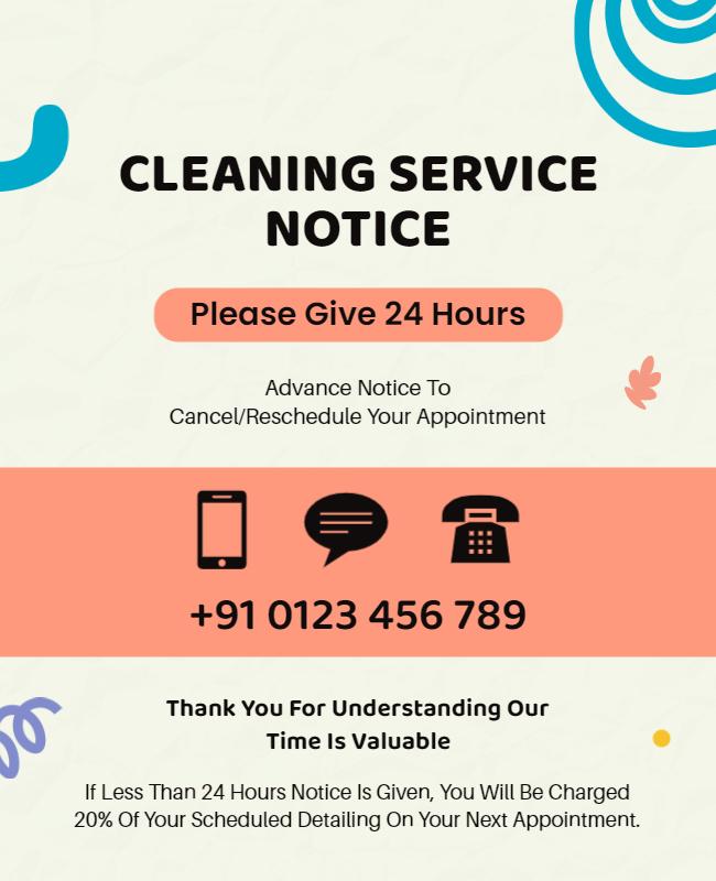 Modern Informative Cleaning Service Notice Poster Template