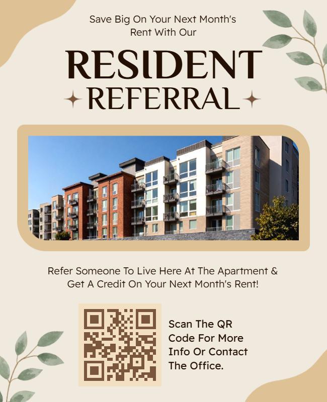 Modern Leafy Resident Referral Program Flyer Template