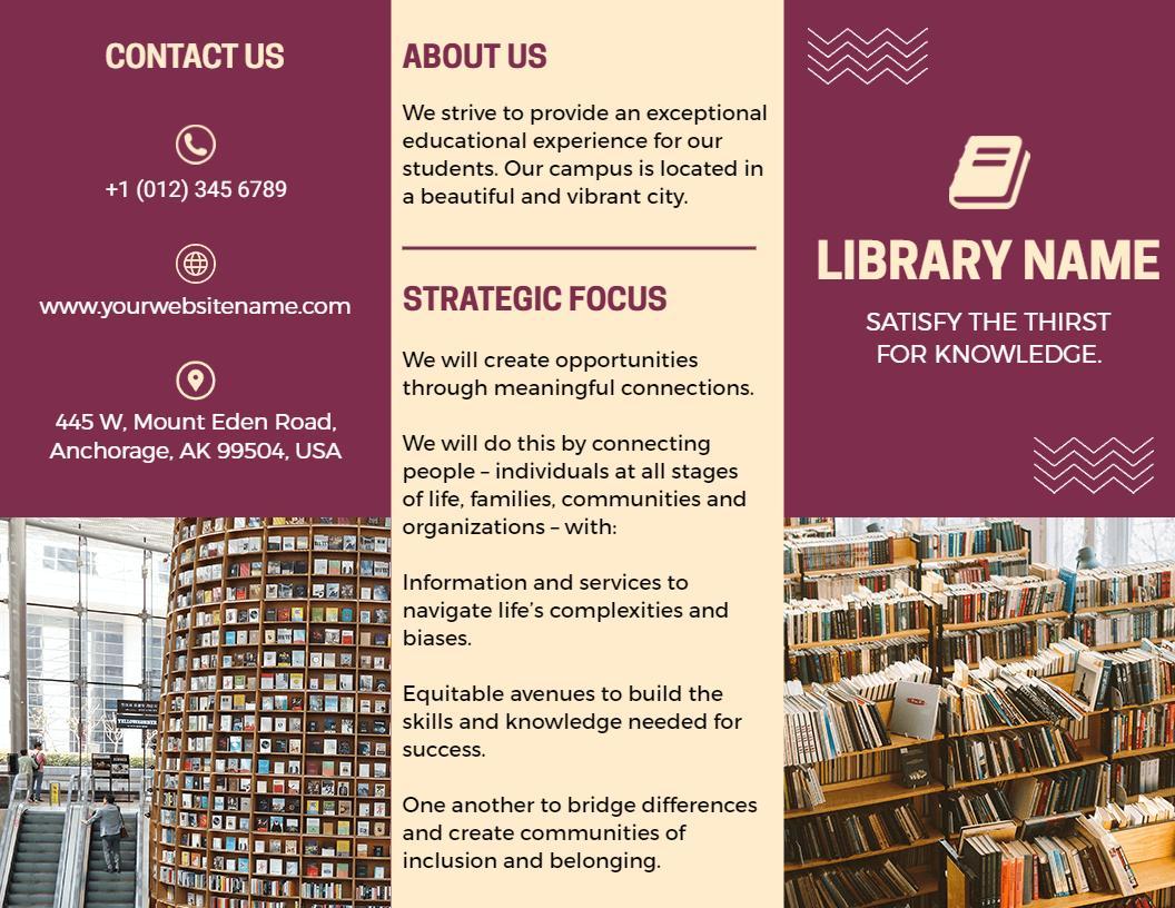 Modern Library Education Services and Community Engagement Brochure Template