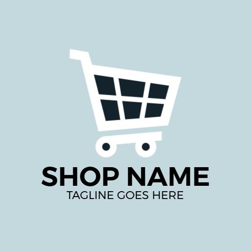 Modern Light Blue Shopping Cart Design for Retail Shop Logo Template