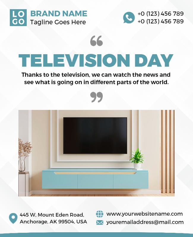 Modern Light Blue Television Day Awareness Poster Template