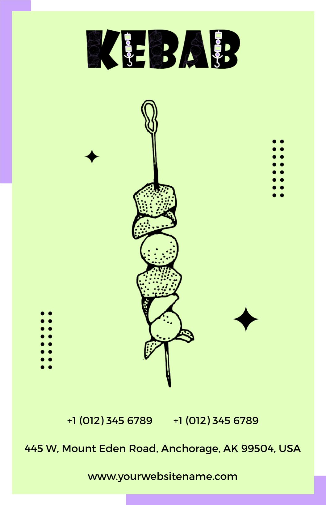 Modern Lime Turkish Kebab Entrees and Wraps Menu Template