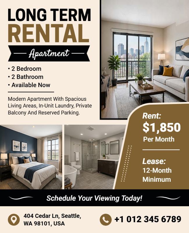 Modern Long Term Apartment Rental Flyer Template