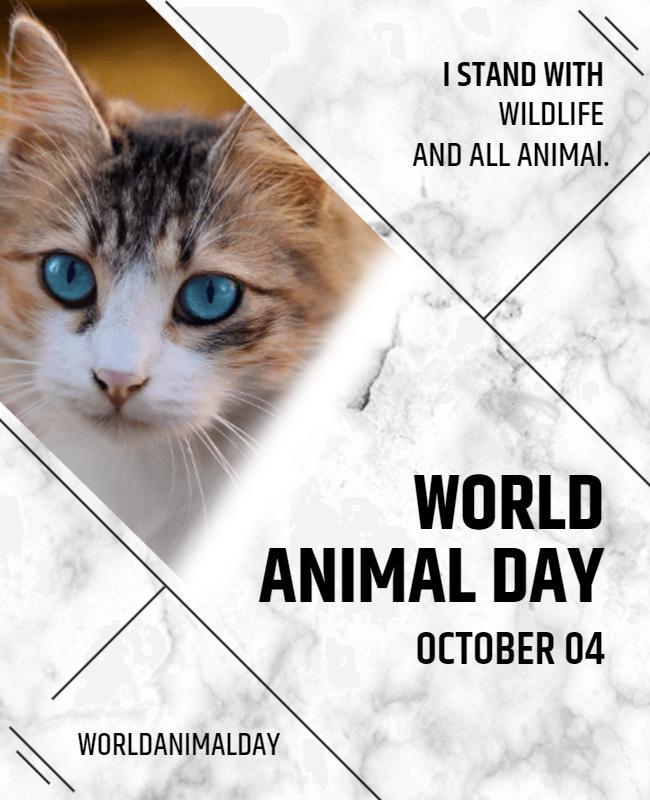 Modern Marble Cat Image for World Animal Day Poster Template